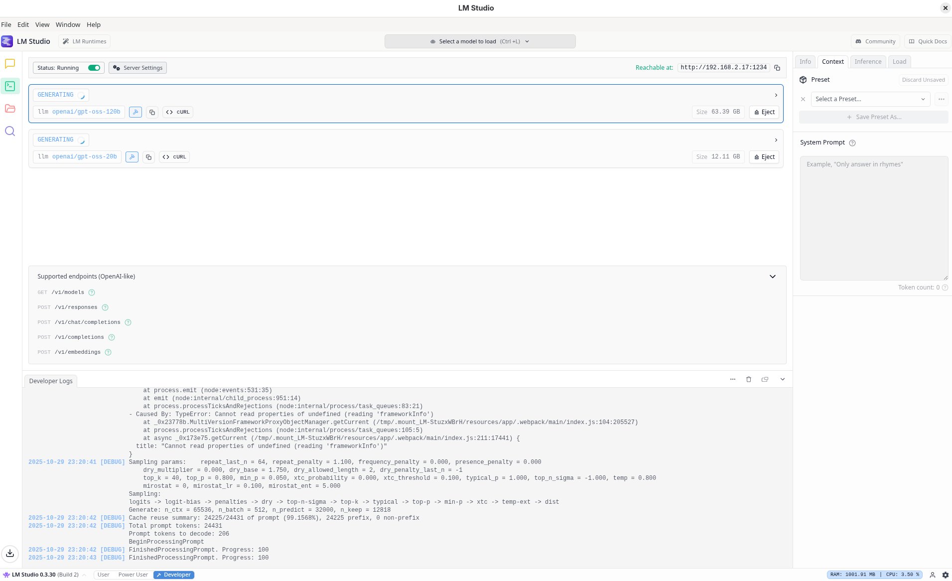 gpt-oss 20B + 120B - running