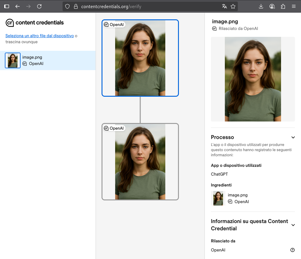 Verifica su contentcredentials.org