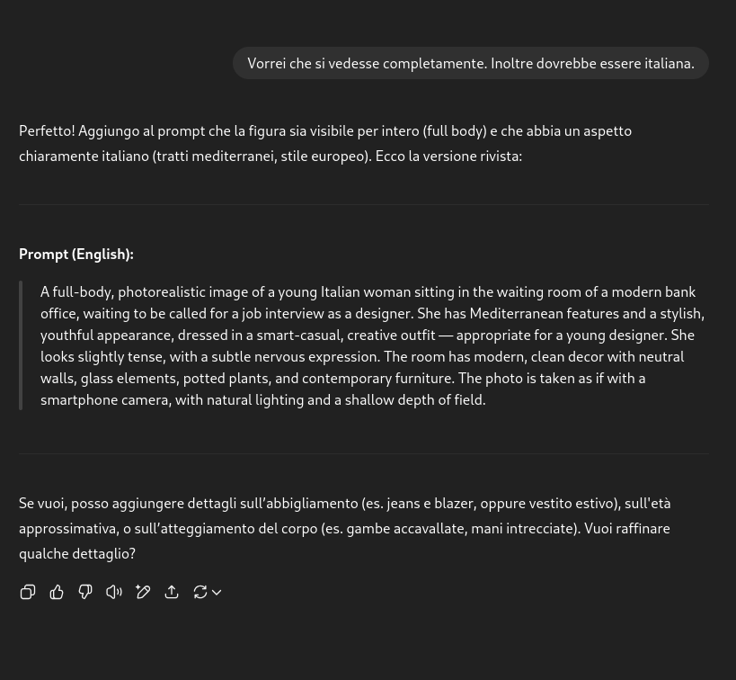 Secondo prompt creato con ChatGPT